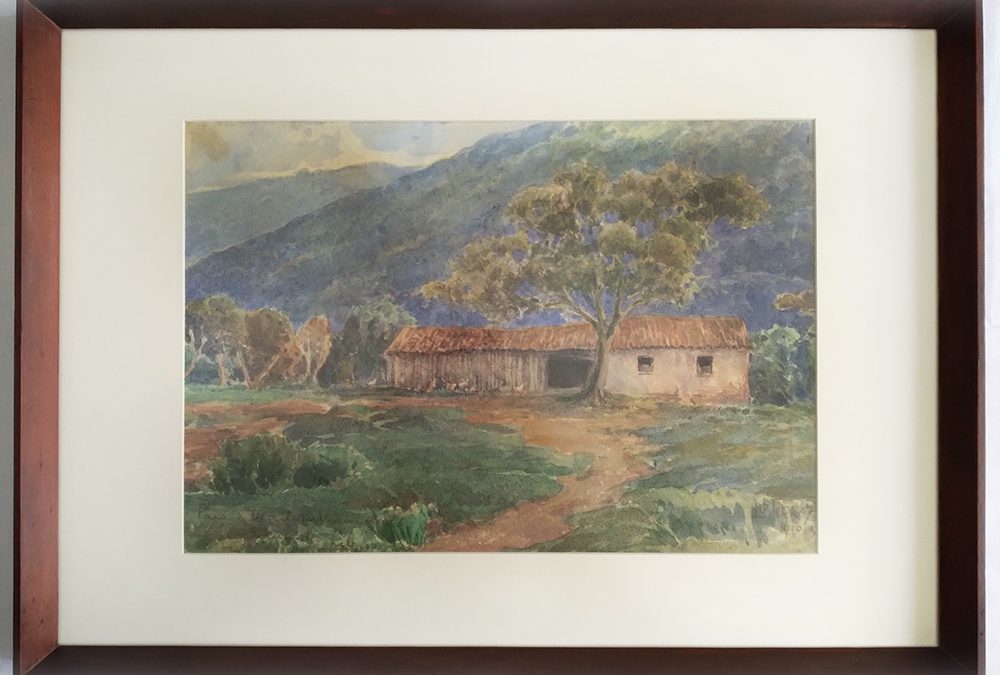 DI 26 – Quadro antigo com paisagem de fazenda em aquarela de Libindo Ferrás ano 1928