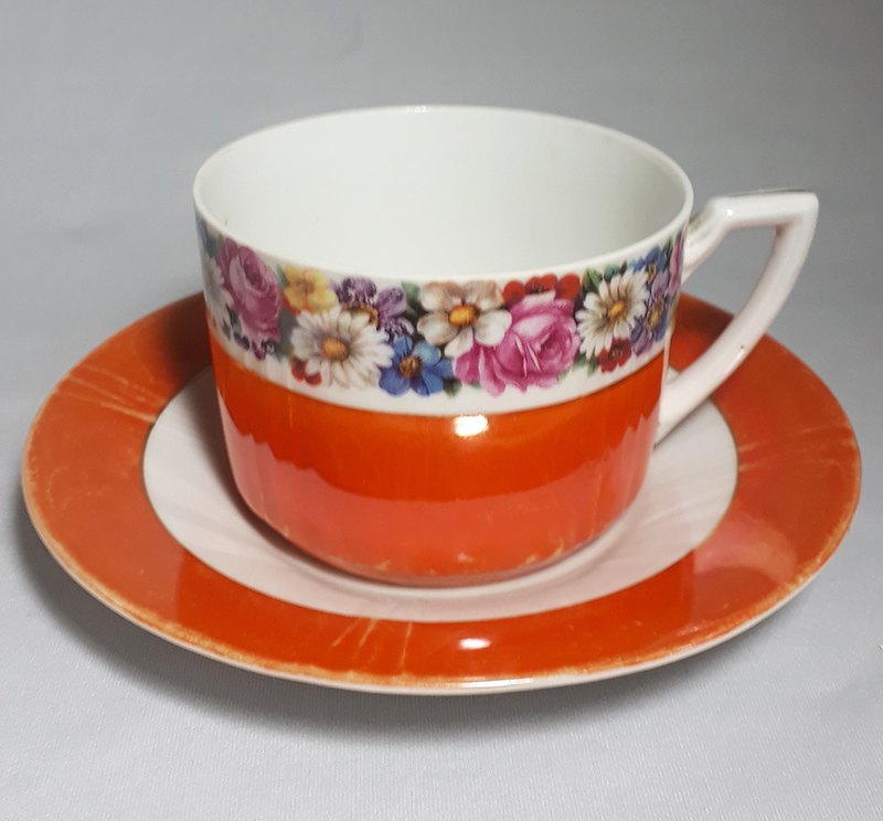 Antigo Conjunto De Cha Porcelana Laranja E Ouro - Império dos