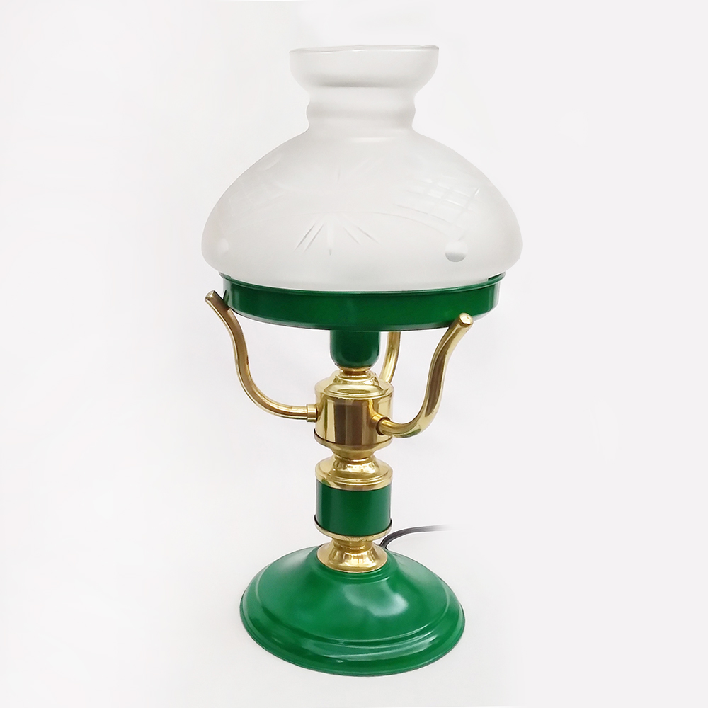 LU 23 – Luminária antiga anos 60 estilo lampião em metal verde e dourado com vidro lapidado
