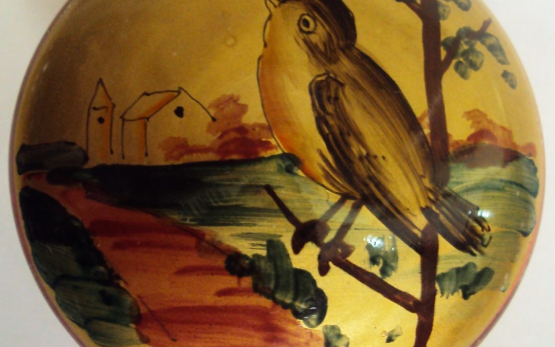 CR 249 – Porta jóias de vidro decorado com pintura de pássaro