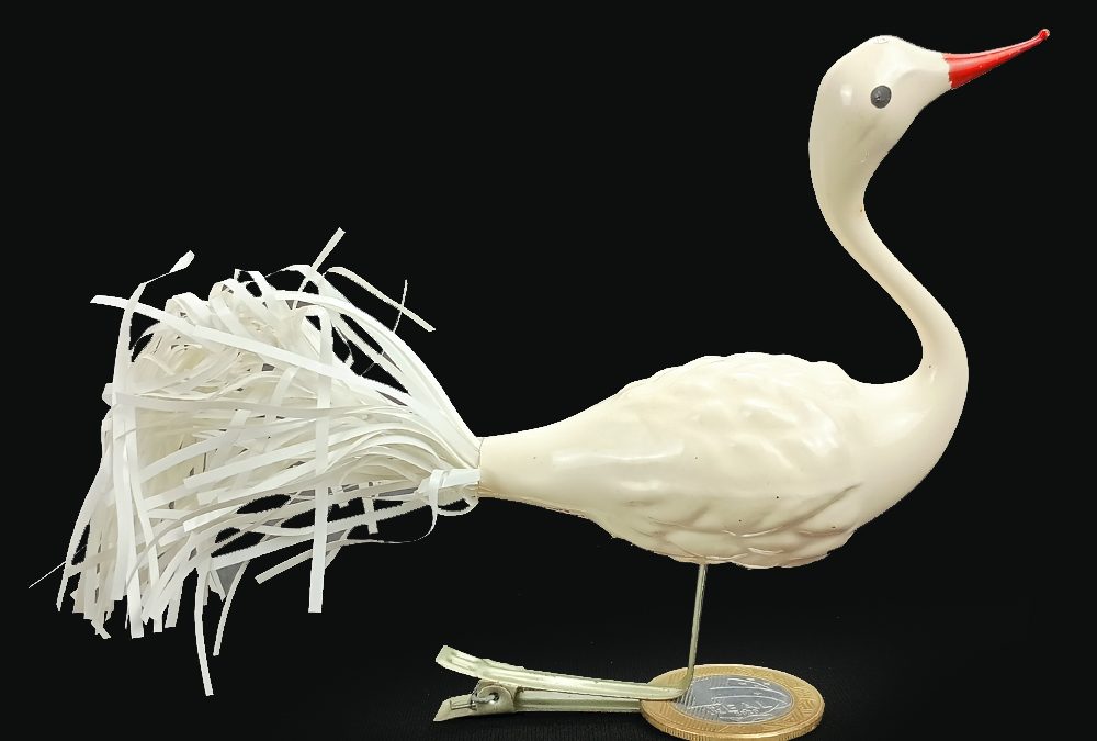 CR 67 – Enfeite antigo de árvore de Natal em vidro soprado – cisne branco