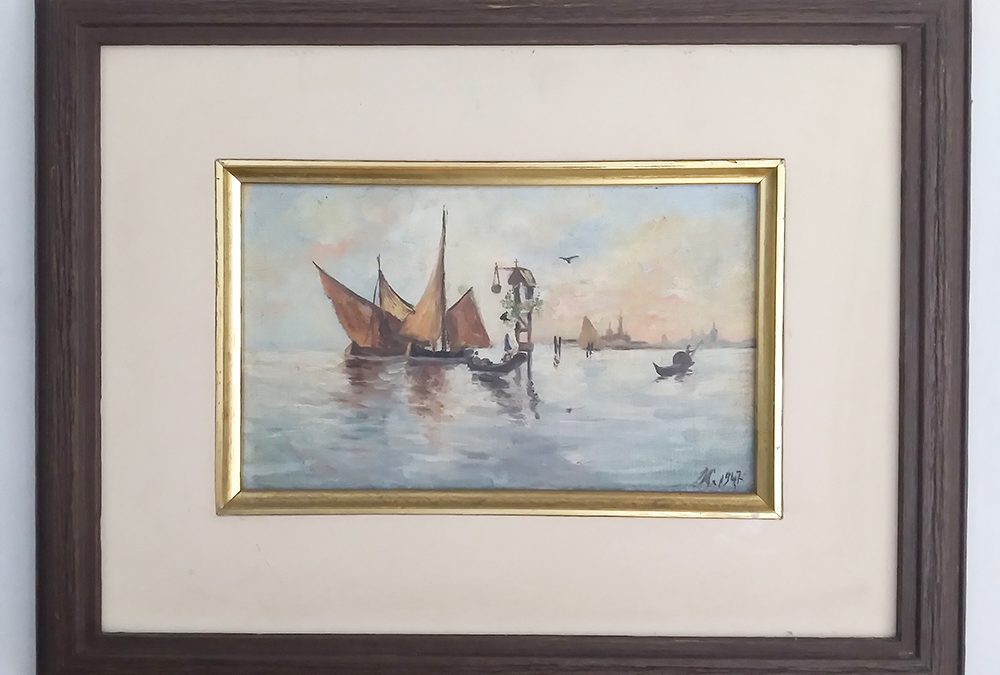 DI 141 – Quadro Óleo Sobre Tela Barcos E Oratório Em Veneza