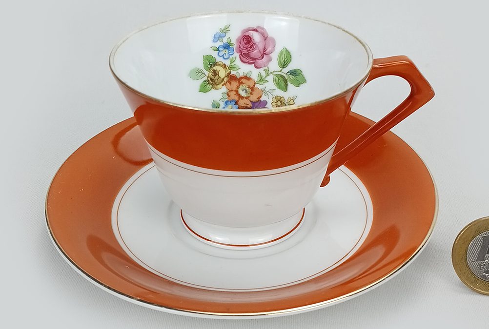 LO 28 – Xícara de café em porcelana japonesa Noritake laranja com flores