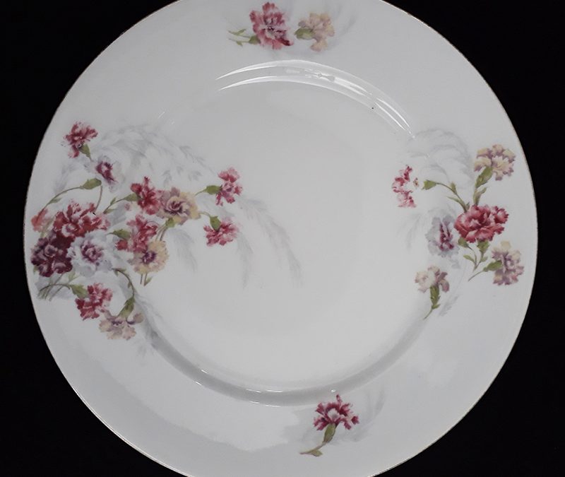 LO 78 – Prato antigo em porcelana francesa Barny & Rigoni de Limoges com flores rosadas